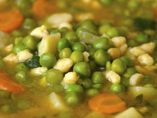 Traditional Hungarian Green Pea Soup with Pinch Noodles (Zöldborsóleves)